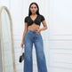 Elegant Ripped Wide-leg Baggy Jeans Pant Women - EX-STOCK Canada