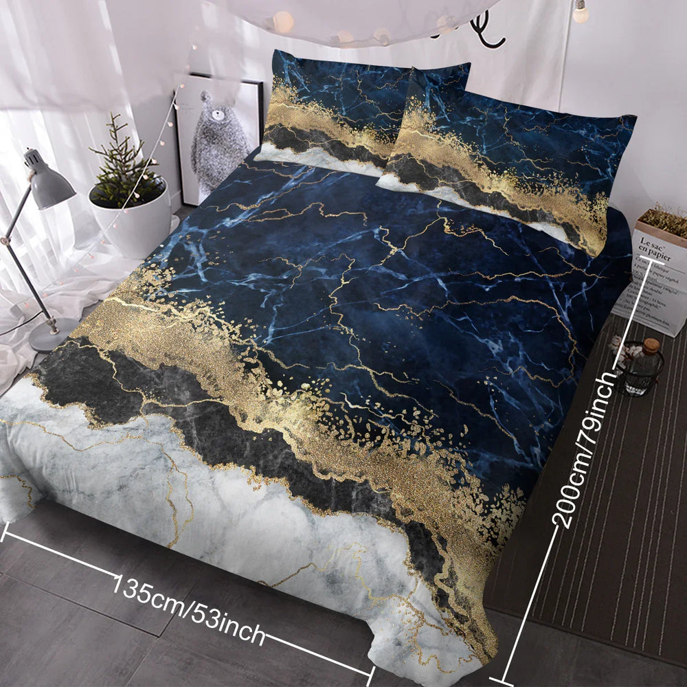 Chic Marble Bedding White Marble Gilded Navy Blue Duvet Cover Set Trendy Printed Design Bed Quilt Cover Set King 1 Duvet Cover 2 Pillowcases EX-STOCK Canada