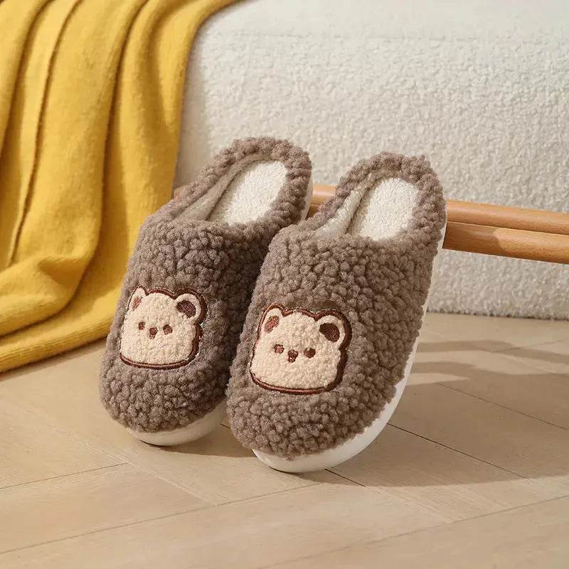 Cute Cartoon Bear Slippers For Couples Winter Warm Non-slip Floor Bedroom Slipper Home Men And Women House Shoes - EX-STOCK Canada