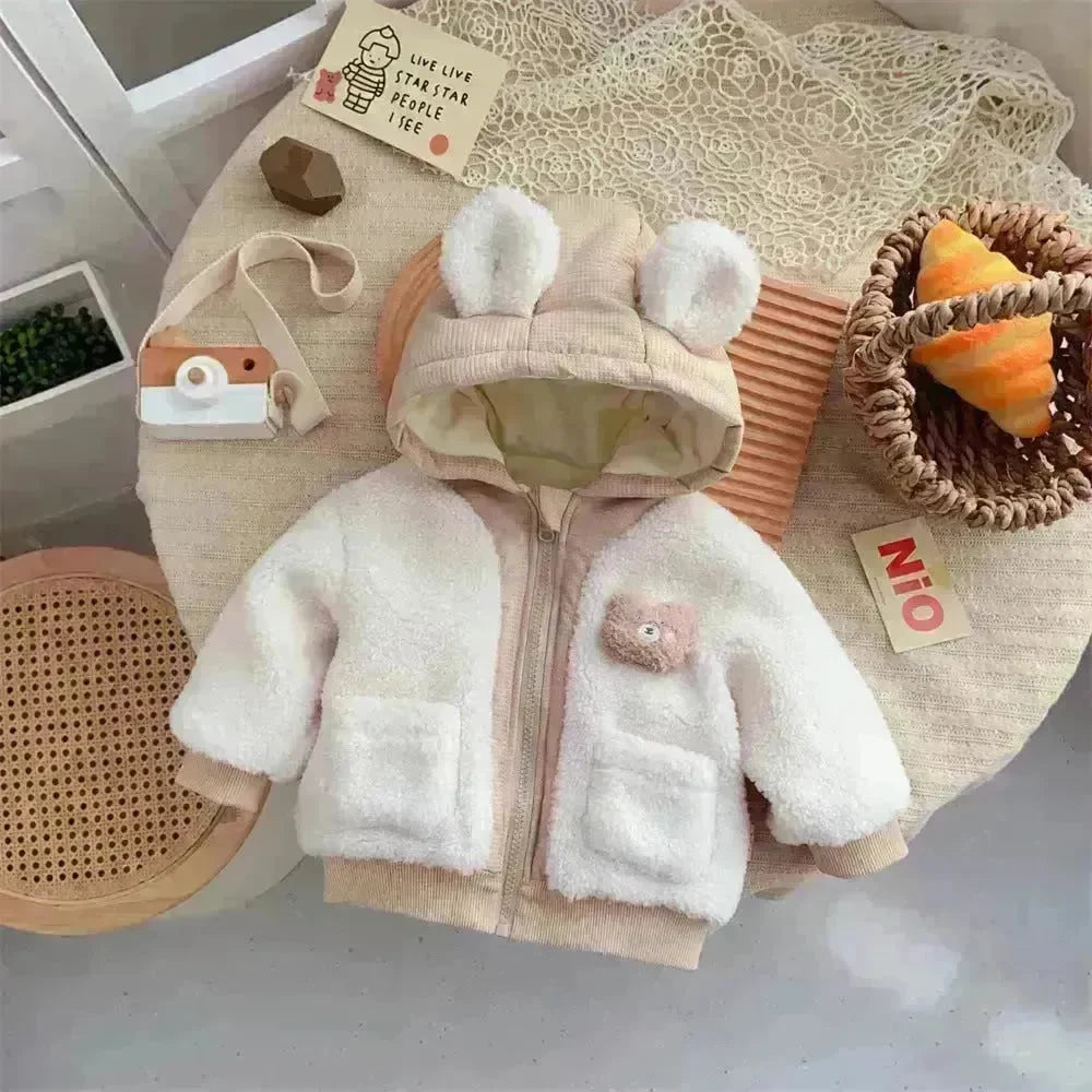 Children's Winter Jacket Korean-style Cute Bear Plus Velvet Cotton-padded Coat - EX-STOCK CANADA