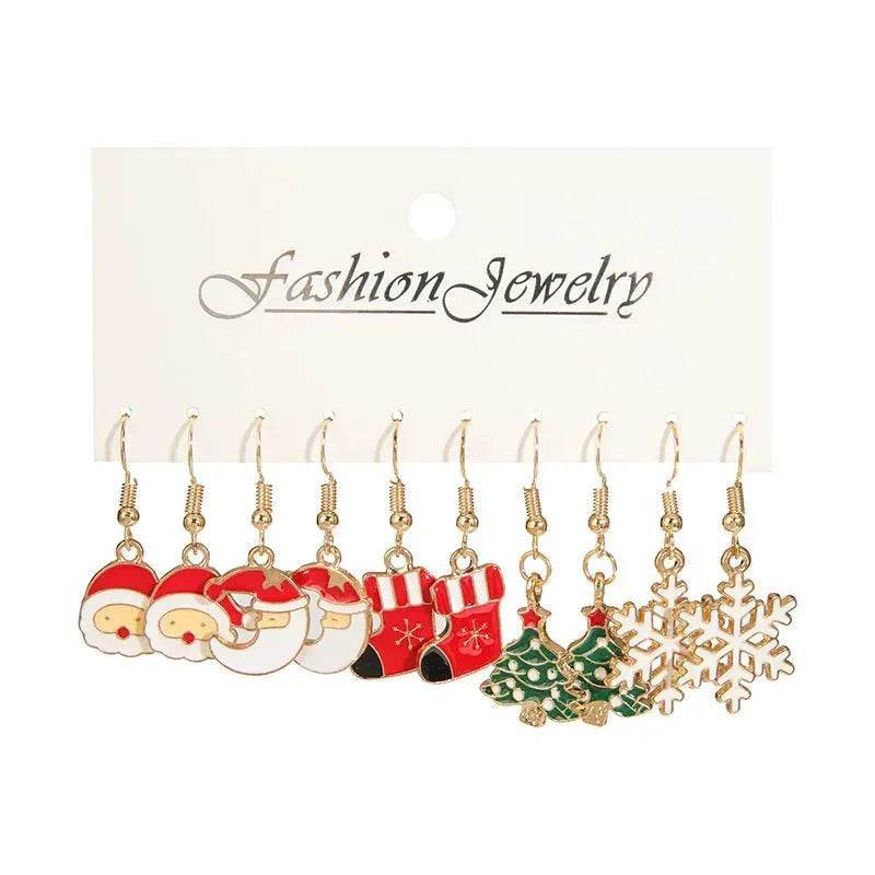 Christmas Stud Combination Suit Snowflake Elk Earrings - EX-STOCK Canada