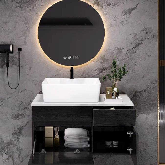 31.5 Inches Wall Mounted Single Bathroom Vanity With Engineered Stone Top - EX-STOCK Canada