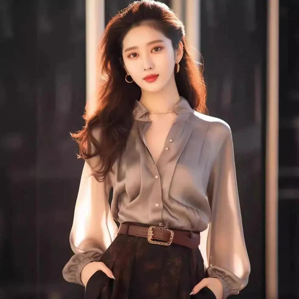 Chic And Beautiful Small Top Gray Blouse Shirt for Women - EX-STOCK CANADA