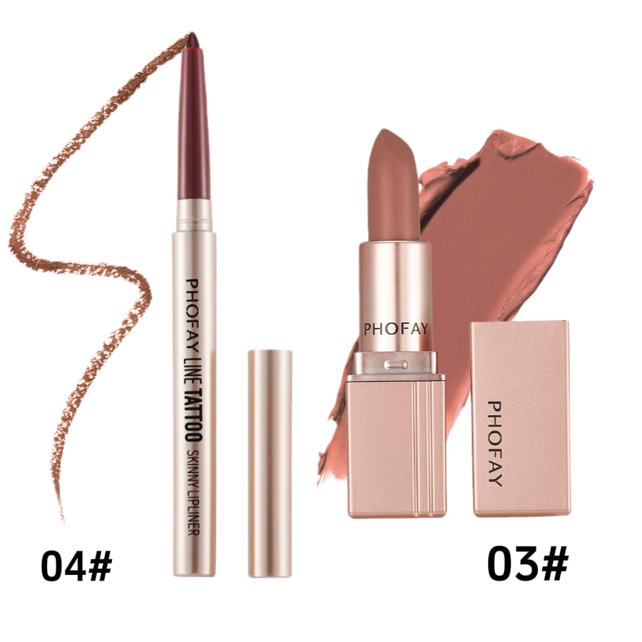PHOFAY lip liner and lipstick with swatch on a white background