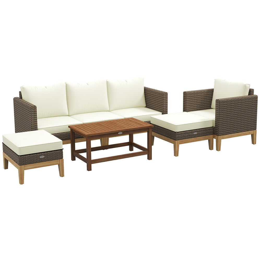 Terrassenmöbel-Set mit Kissen, 5-teiliges PE-Rattan-Gesprächsmöbel-Set, CremeweißEX-STOCK Canada