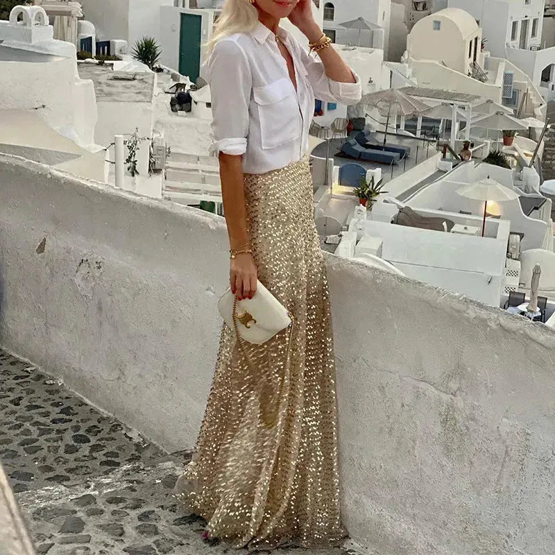 Elegant Women's Long Sequin Skirt - EX-STOCK CANADA