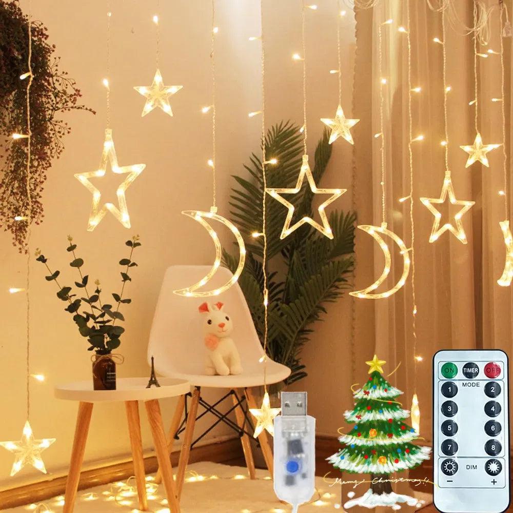 Ramadan Solar Eiszapfen-Lichter, Outdoor Wasserdicht Mond Sterne Vorhang Fensterkette mit 8 Modi Timer Fernbedienung, USB Wiederaufladbar Verbindungsmöglichkeit Warmweiß Hängende Dekoration für TerrasseEX-STOCK Canada