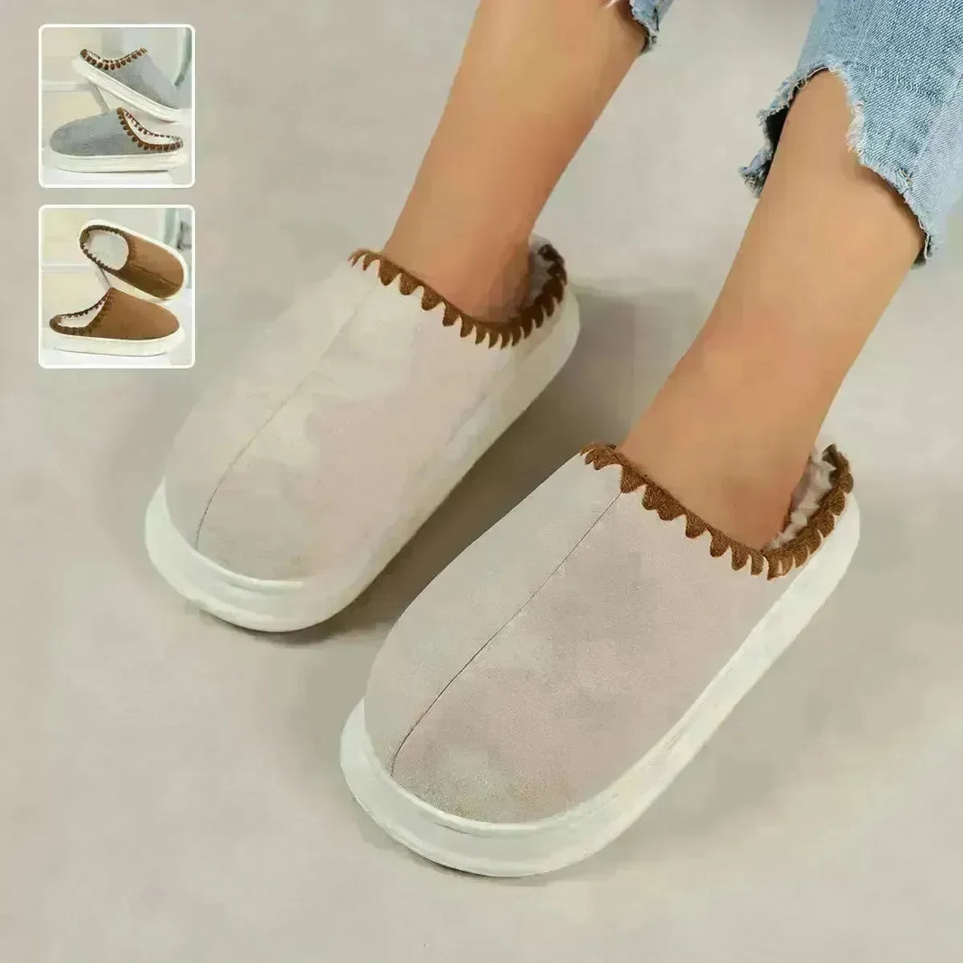 Winter Fashion Cotton Slippers With Sewing-side Design Indoor Non-slip Bedroom Floor Plush Slipper House Shoes Women Couple - EX-STOCK CANADA