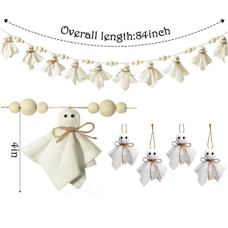 Halloween hanging decoration with ghost pumpkin and wooden bead pendant styles – product view 3