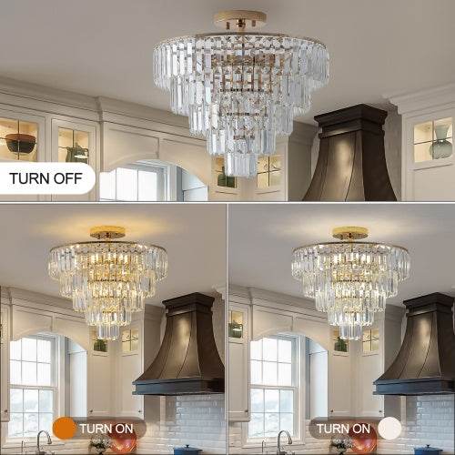 Golden Crystal Chandelier, 5-layer Round Semi-recessed Chandelier Lamp, Large Modern Luxury Chandelier, Suitable For Living Room, Dining Room, Bedroom, Corridor - EX-STOCK Canada