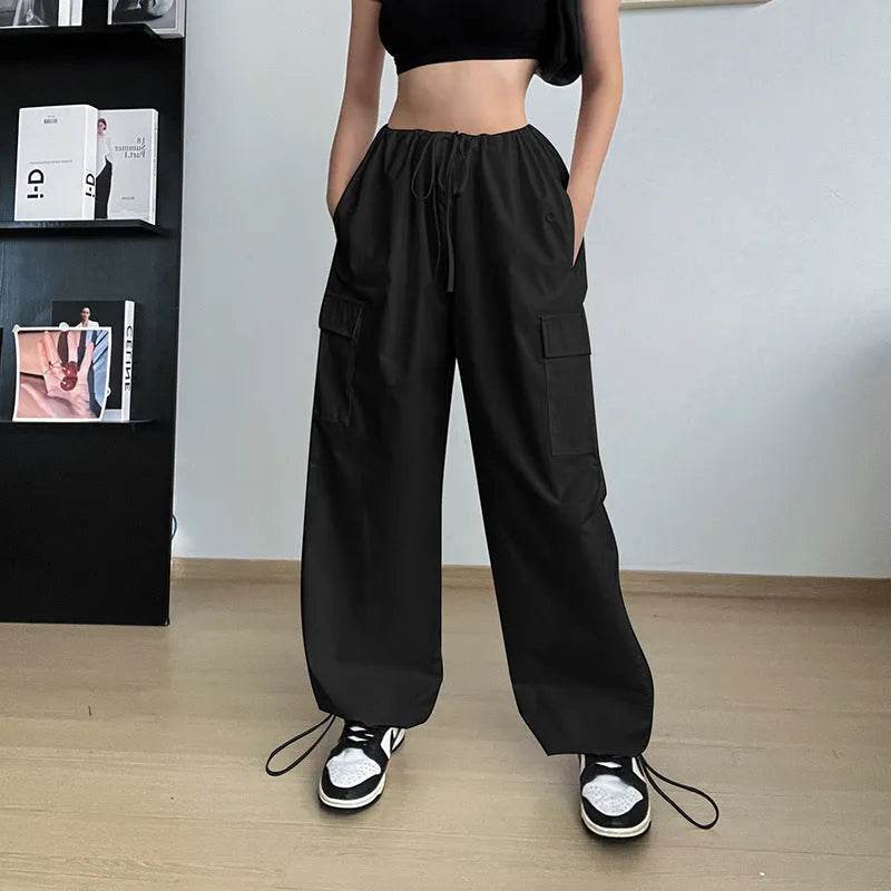 Women's Wide Leg Loose Plus Size Tether Straight Baggy Cargo Pants Women - EX-STOCK Canada