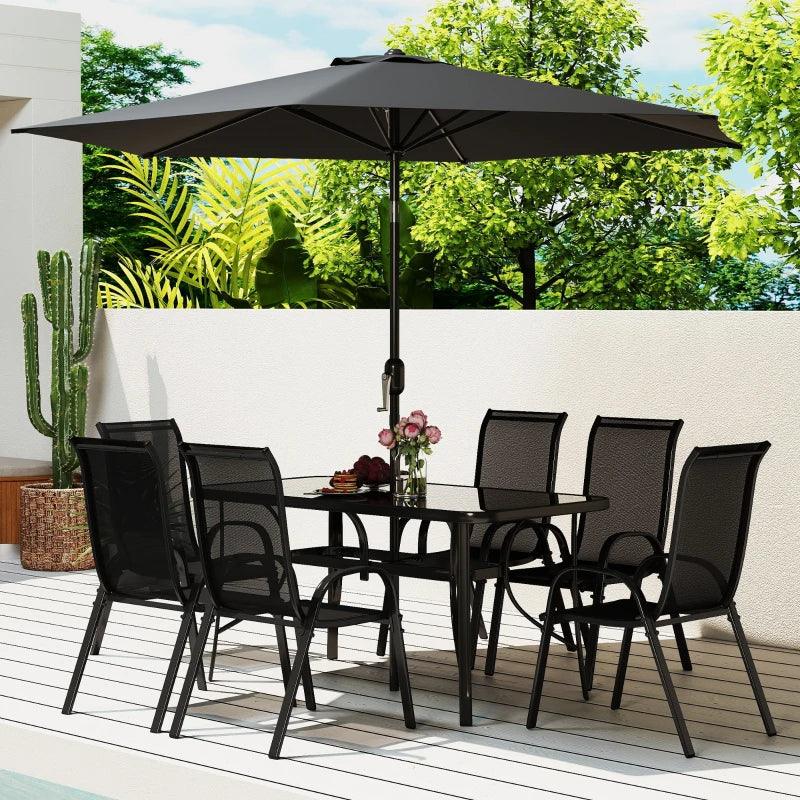 8 Pieces Patio Furniture Set With 9Ft Patio Umbrella, Outdoor Dining Table And Chairs, Black EX-STOCK Canada