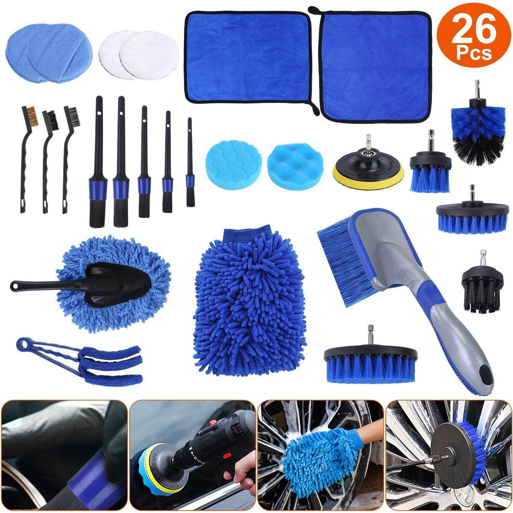 26Pcs Car Detailing Brush Kit Exterior Interior Car Cleaning Set Drill Brush Set Car Buffing Sponge Pads Kit For Cleaning Automobile Interior Exterior Wheels Dashboard - EX-STOCK Canada