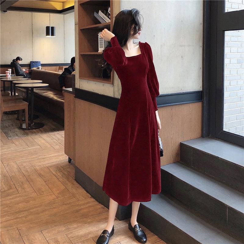 Robe en velours uni à encolure carrée pour femmesEX-STOCK Canada