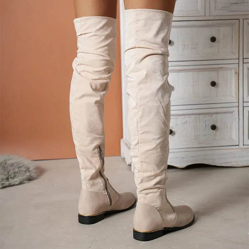 Fashion Over-the-knee Boots For Women Suede Stitching Low-heeled Long Boots With Side Zipper Design Party Shoes Winter - EX-STOCK Canada