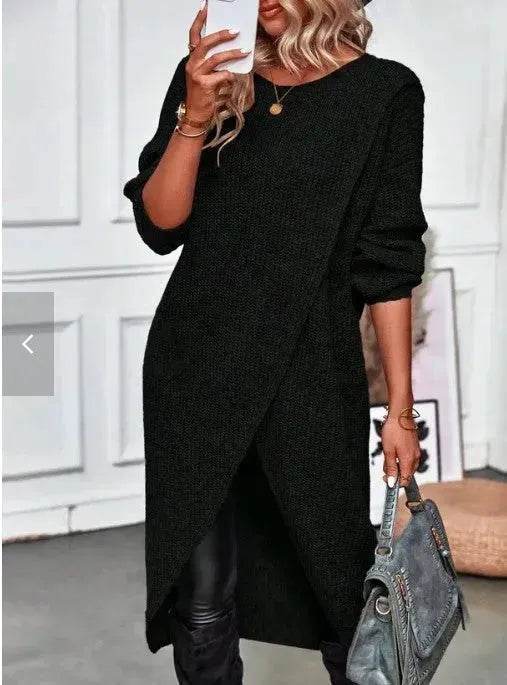 Front Split Winter Sweater Mini Tunic Dress - EX-STOCK Canada