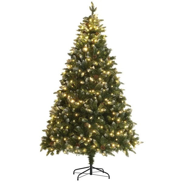 7 Foot Prelit Artificial Christmas Tree With Dual Colour LED Light, Hinged Xmas Tree For Home Office Holiday EX-STOCK Canada