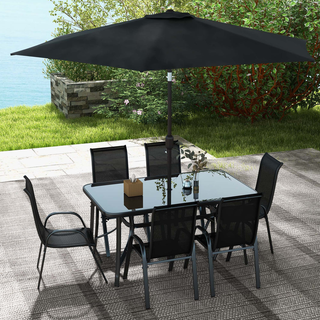 8 Pieces Patio Furniture Set with 9Ft Patio Umbrella, Outdoor Dining Table and Chairs, Black EX-STOCK Canada