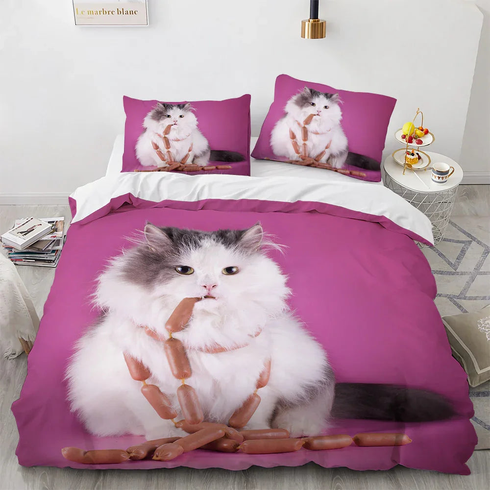 White Cute Cat Bedding Set Girl Ladies Bedroom Comfort Duvet Cover EX-STOCK Canada