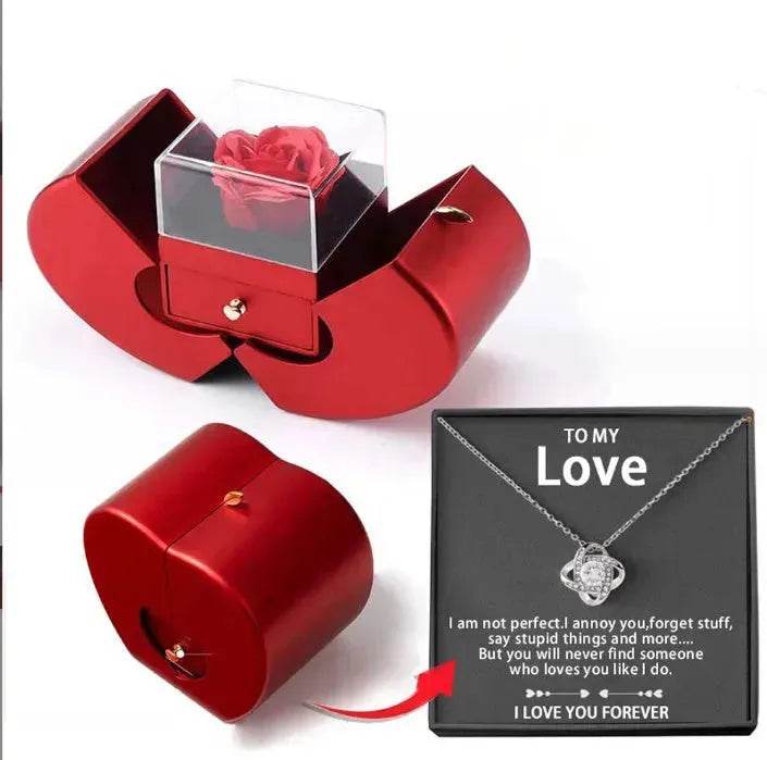 Fashion Jewelry Box Red Apple Christmas Gift Necklace Eternal Rose For Girl Mother's Day Valentine's Day Gifts With Artificial Flower Rose Flower Jewelry Box - EX-STOCK Canada