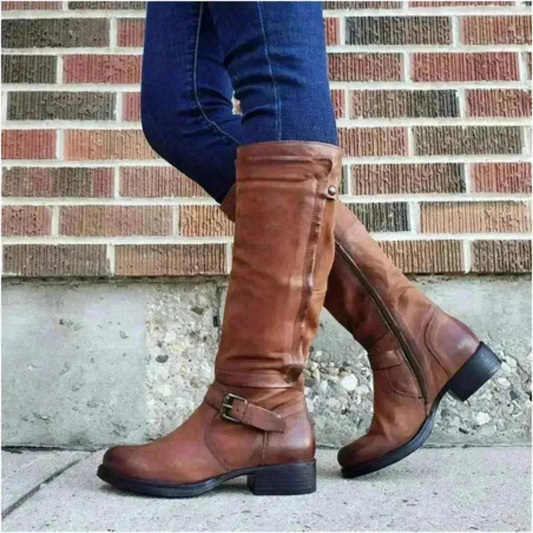 Toe rond Boot à talon haut de la jambe