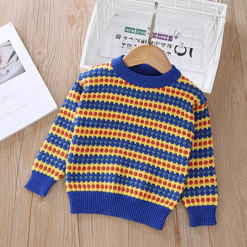 Children Rainbow Stripes Baby Round Neck Pullover Sweater Kids - EX-STOCK Canada