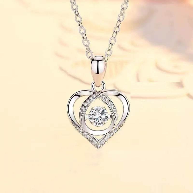 S925 Beating Heart-shaped Necklace Women Luxury Love Rhinestones Necklace Jewelry Gift For Valentine's Day - EX-STOCK Canada