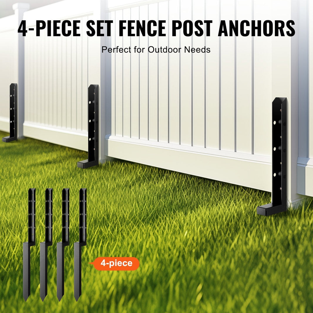 Fence Post Anchor Repair Kit, 4 Pack Inner Diameter 2 X2 Inches Heavy Duty Steel Fence Post Support Stakes, Anchor Ground Spike For Repair Tilted, Broken Wood Fence Post EX-STOCK