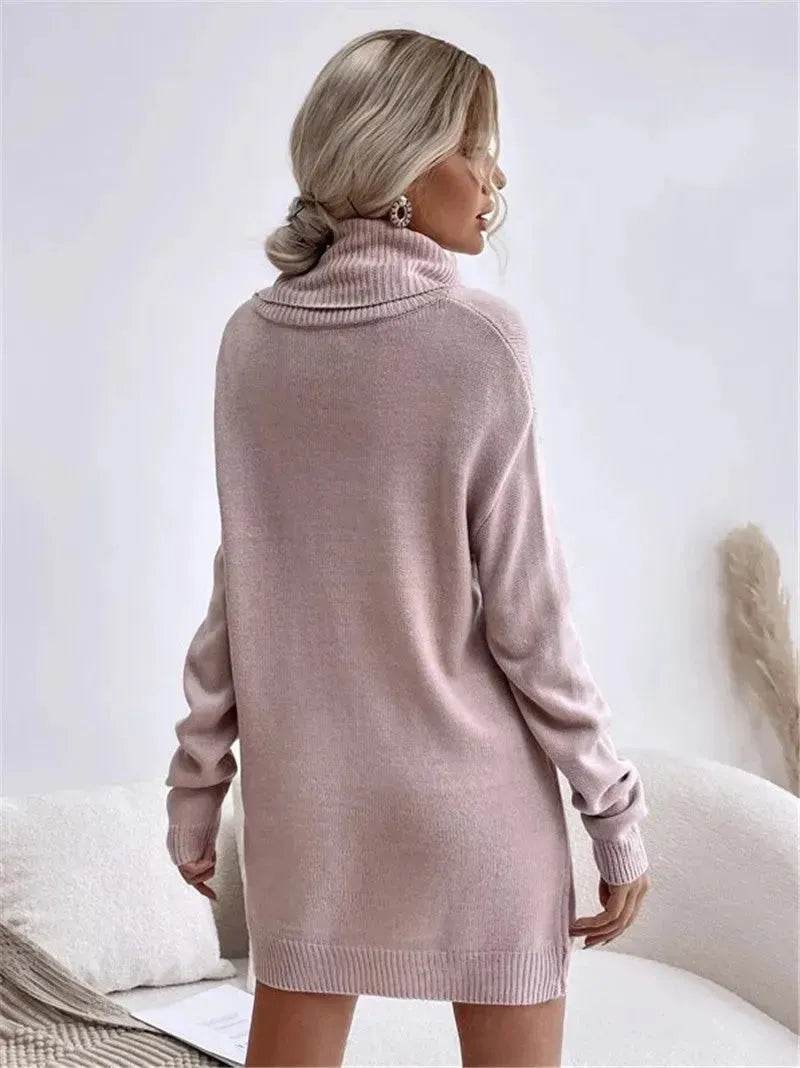 Autumn Winter Solid Cashmere Loose Mini Turtleneck sweater Dress - EX-STOCK Canada