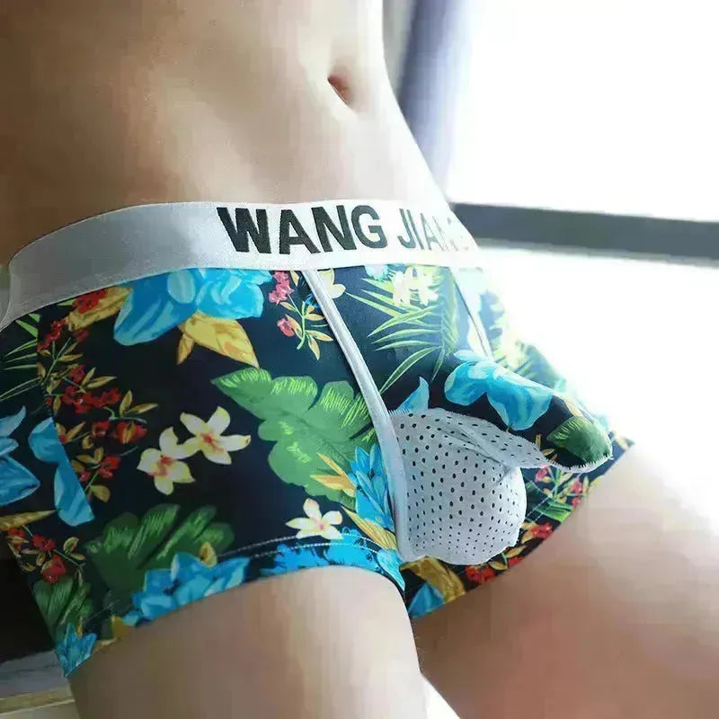 Silk Breathable Mesh Floral Ball sack Brief Boxers with Pouch Underwear