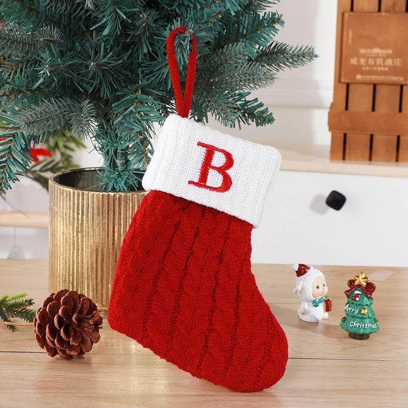 Cute Letters Christmas Stockings Decorative Creative Tree Pendant Wool Knitted Socks - EX-STOCK Canada