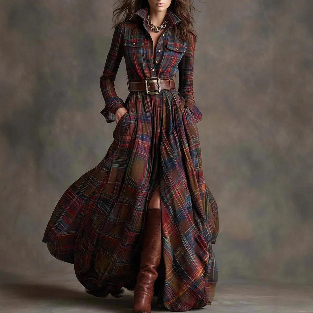Vêtements féminins grande taille Robe irrégulière moulante rétro à carreaux françaisEX-STOCK Canada
