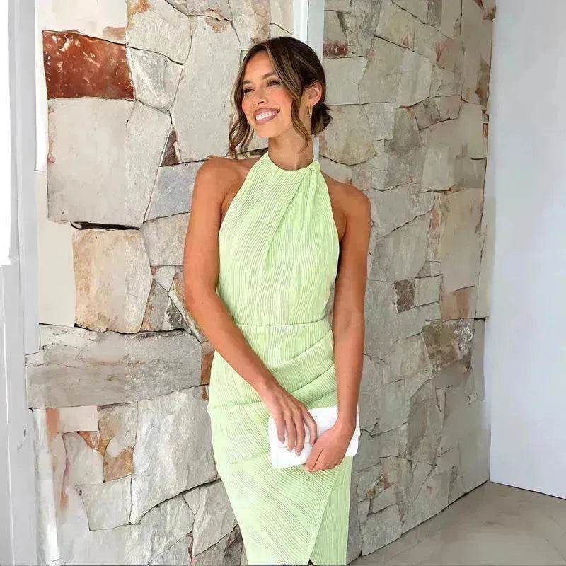 Halter Neck Split Long Dress Summer Slim Fit Backless Dresses Solid Split High neck Long Bodycon Dress Women's Clothing - EX-STOCK Canada