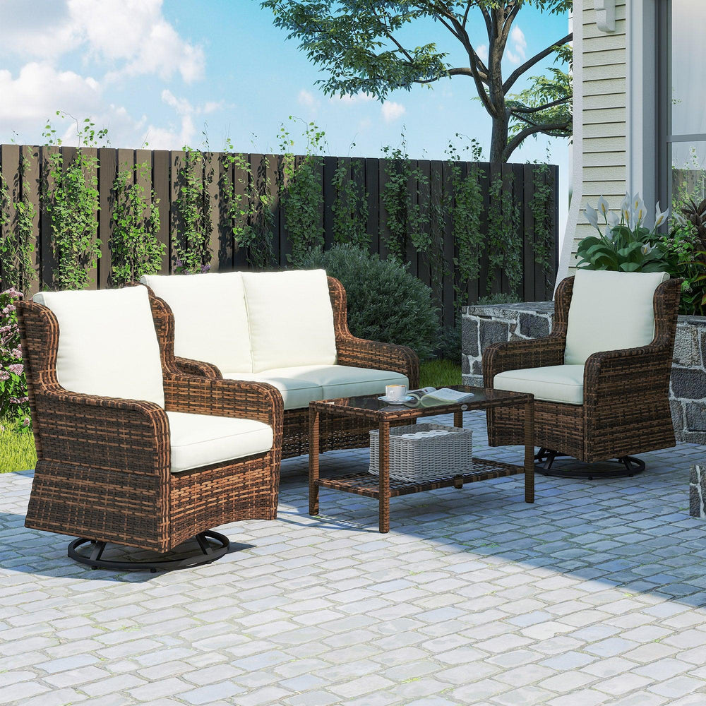 4 Piece Rattan Patio Furniture Set, Conversation Set with Swivel Glider Chairs Table Loveseat for Garden, Patio, Cream EX-STOCK Canada