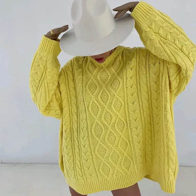 Casual Oversize Hip pop style Round neck Knitted Twist Sweater dress - EX-STOCK Canada