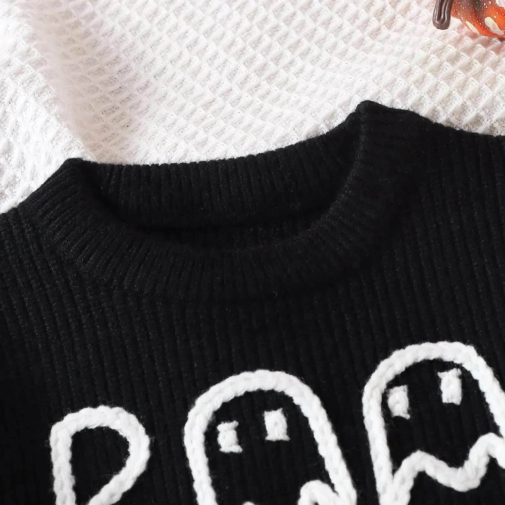 Unisex Cartoon Ghost Embroidered Long-sleeved Sweater Pullover for Boys and girls - EX-STOCK Canada