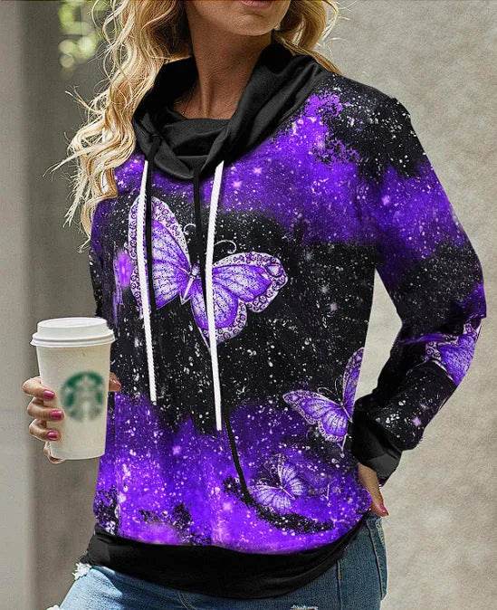New Fashion Women's Pile Collar Printed Hoodie Pullover Top - EX-STOCK Canada