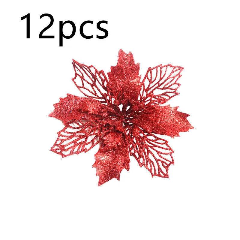 Glitter Artifical Christmas Flowers Christmas Tree Decorations For Home Fake Flowers Xmas Ornaments New Year Decor - EX-STOCK Canada