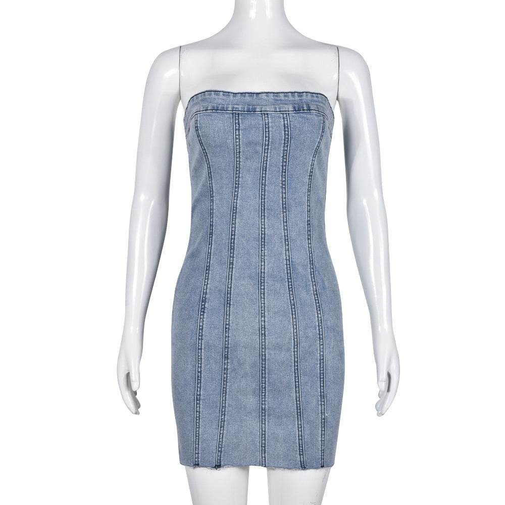 Fashion Backless Tube Denim Dress Summer Sexy Y2K Slim Short Dresses For Women Clothing - EX-STOCK Canada