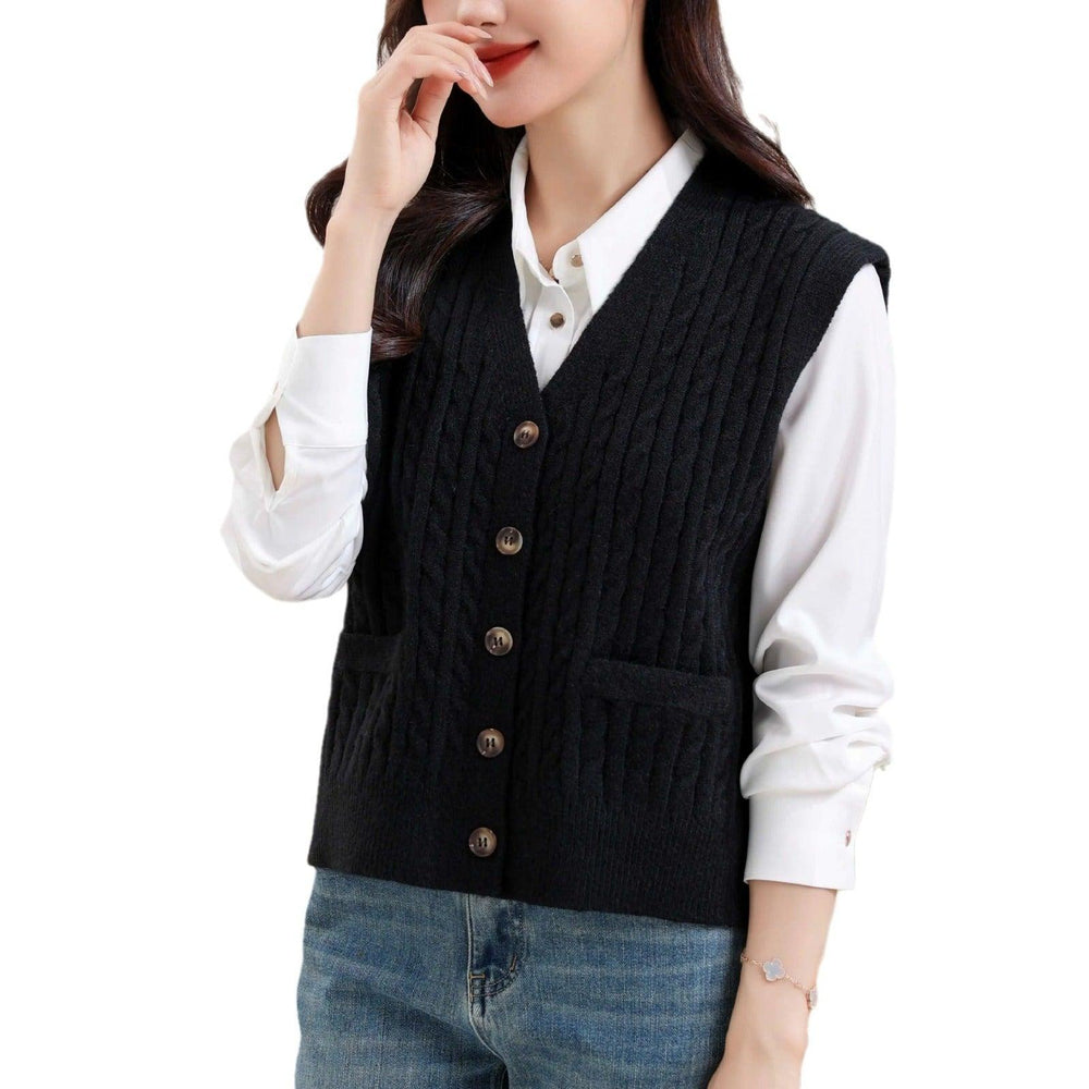 Gilet tricoté torsadé à col en V pour femmesEX-STOCK Canada