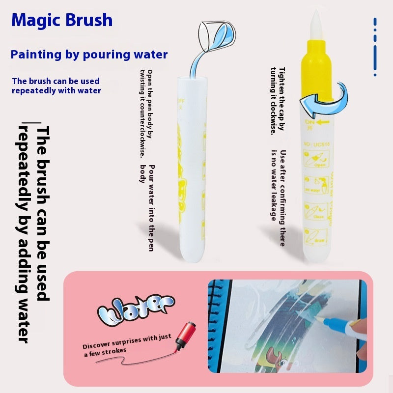 Magic Brush with instructions and a sample painting on a white background