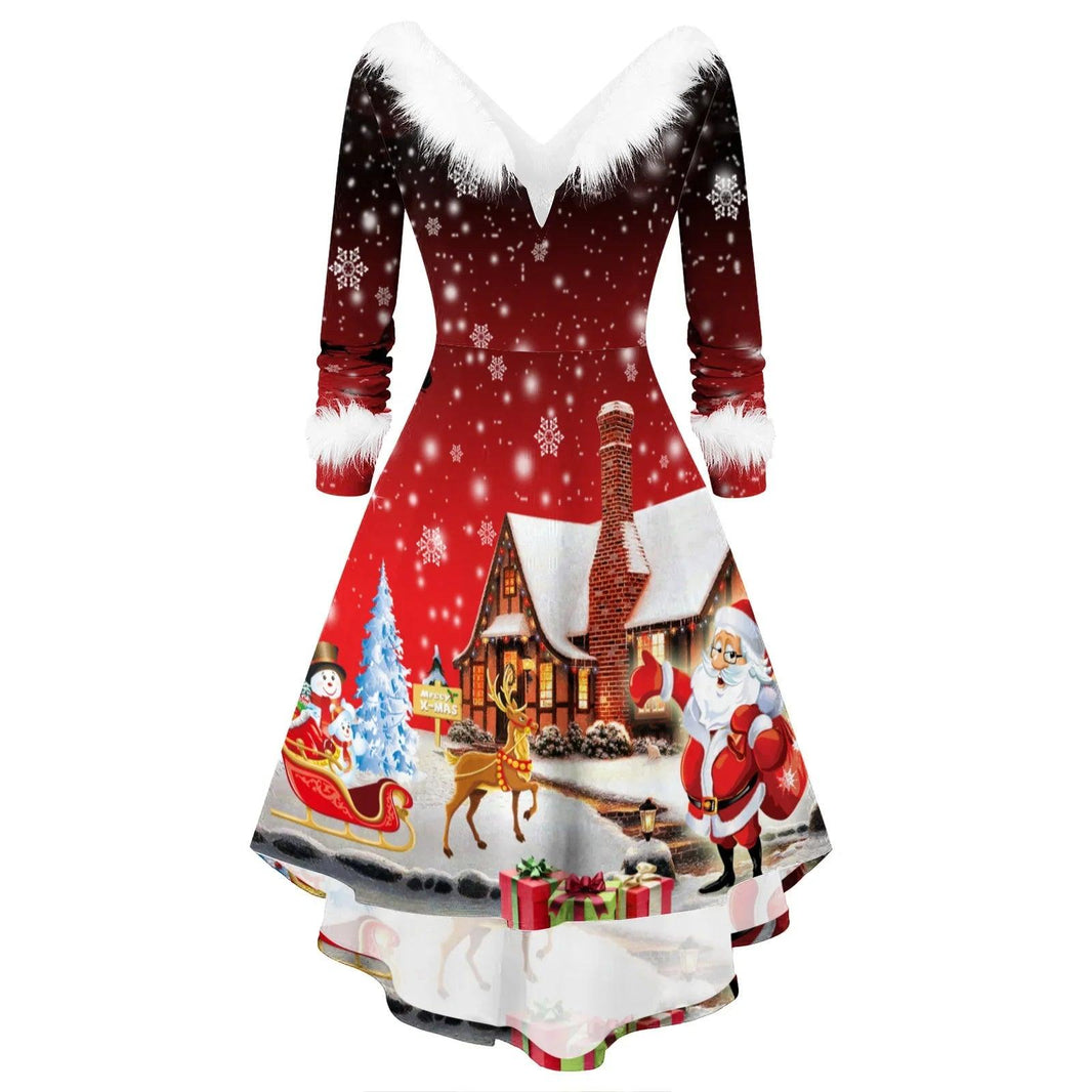 Women's Christmas Long Sleeve V-neck Irregular Dress EX-STOCK Canada