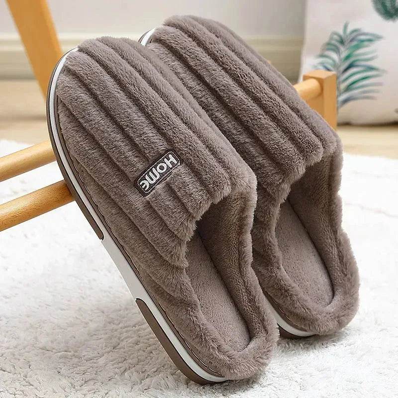 Home Cotton Slippers Women's Winter Plus Size Striped Plush Indoor - EX-STOCK Canada