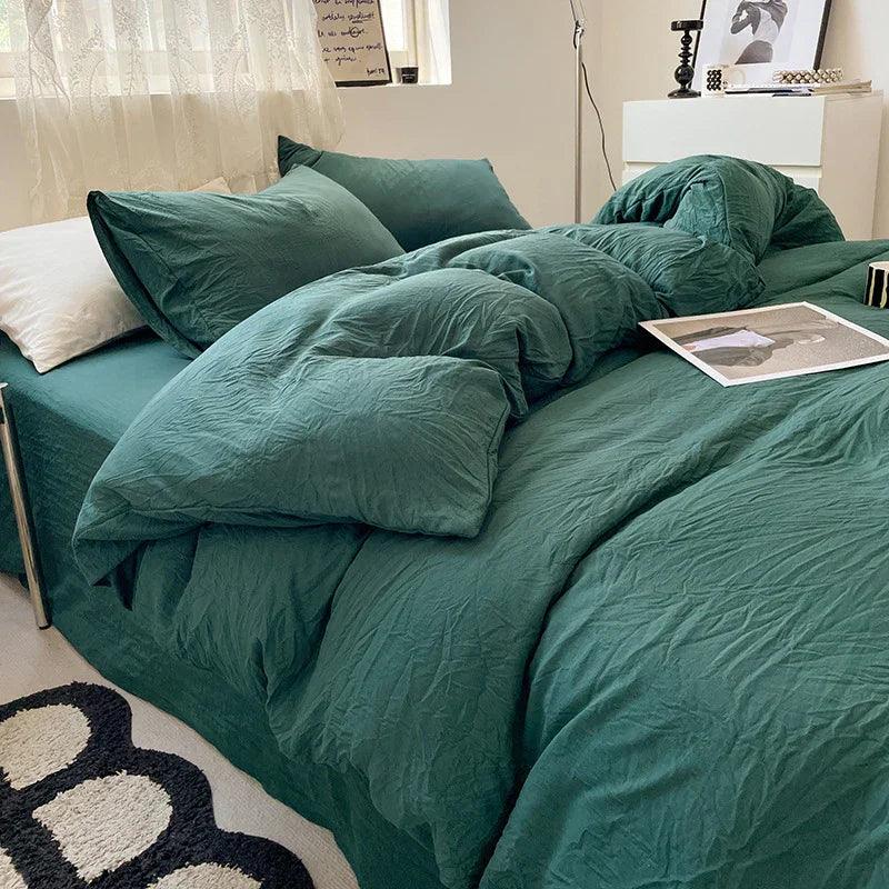 Four-piece Bed Set Solid Color Sanding Washed Cotton Duvet Cover EX-STOCK Canada