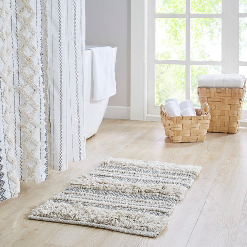 Woven Texture Stripe Bath Rug Grey 20x32 EX-STOCK