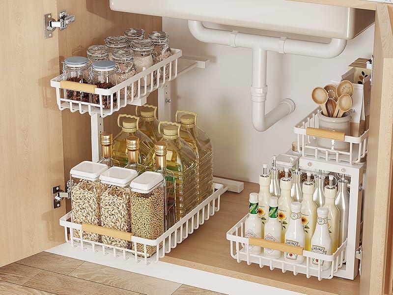 Metal Adjustable Height Two-Tier Drawer Kitchen Bathroom Under Sink Storage Rack EX-STOCK