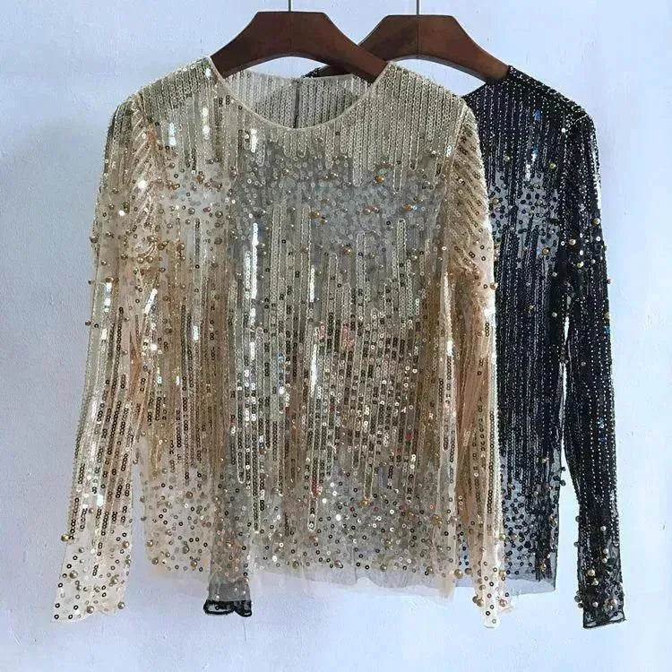 Fashion Bottoming Sequined evening Top blouse For Women - EX-STOCK Canada