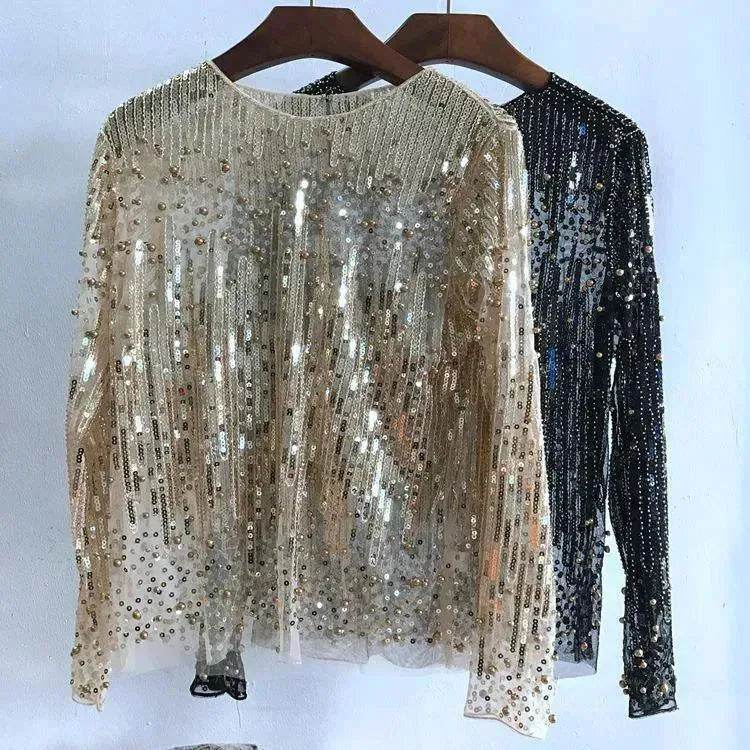 Fashion Bottoming Sequined evening Top blouse For Women - EX-STOCK Canada