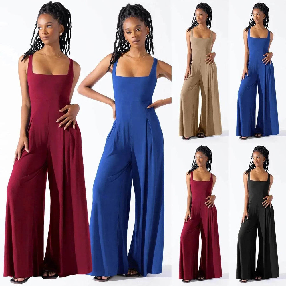 Fashion Casual Knitted Sling Wide-leg Jumpsuit - EX-STOCK Canada