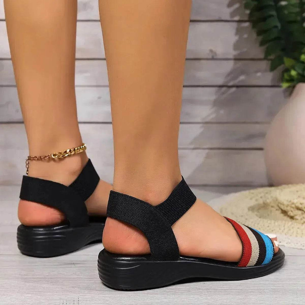 Fashion Color-block Elastic Sandals Summer Fashion Fish Mouth Flat Shoes For Women - EX-STOCK Canada